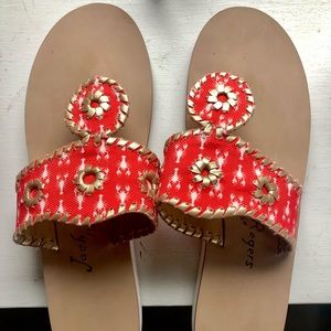 Jack Rogers Red Orange Lobster Print Sandals